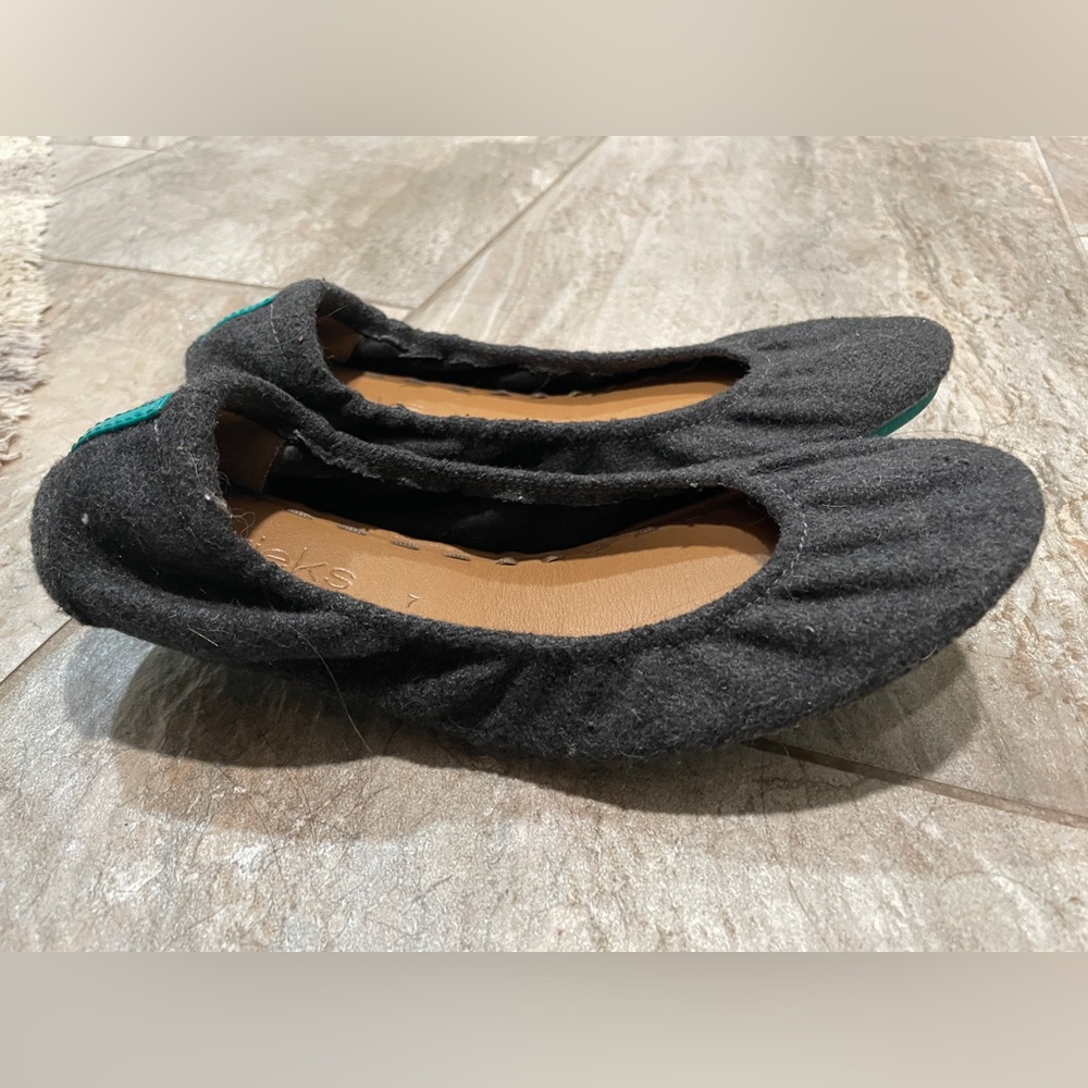 Grey fabric Tieks ballet flats